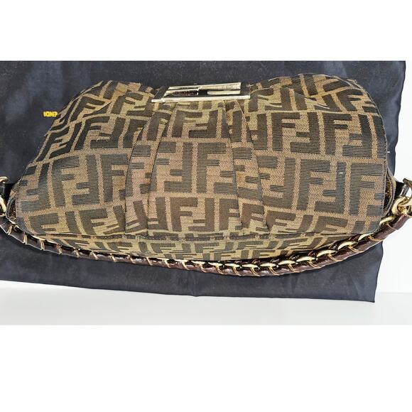 Fendi Tobacco Zucca Print Canvas Mia Flap Shoulder Bag - Picture 6 of 16